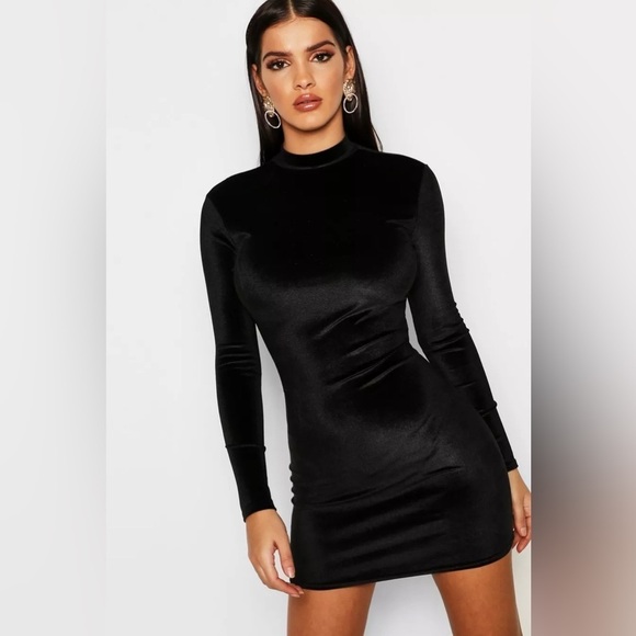 R.M. Sport Mode S.A. Dresses & Skirts - 357. R.M. Sport-Mode Vintage Velvet Mock Neck Bodycon Long Sleeve Dress Black XS